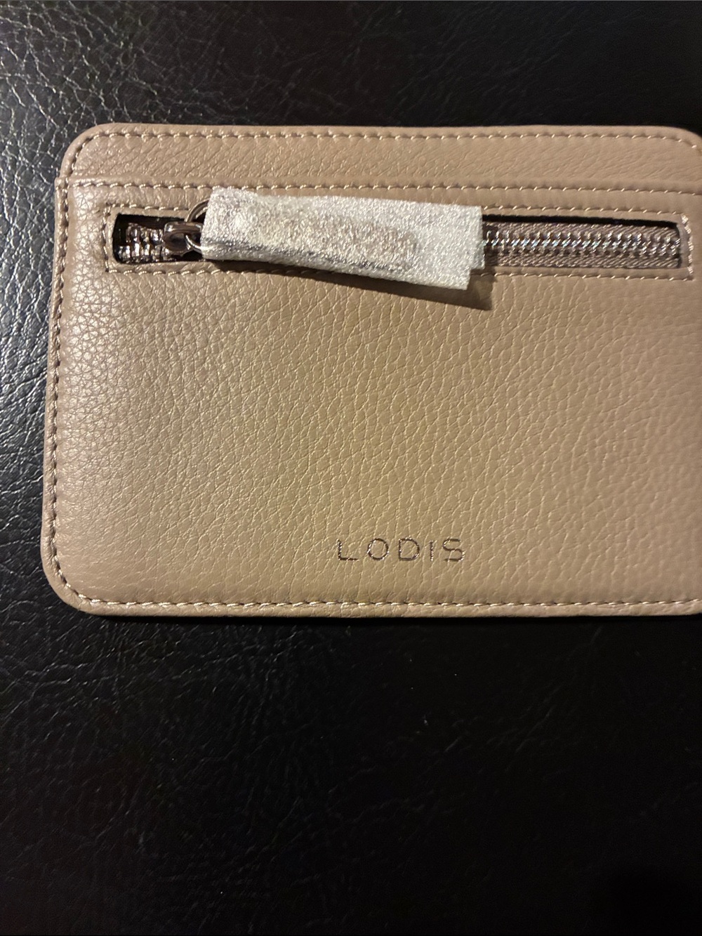 Lodis Taupe Leather Zip Card Case